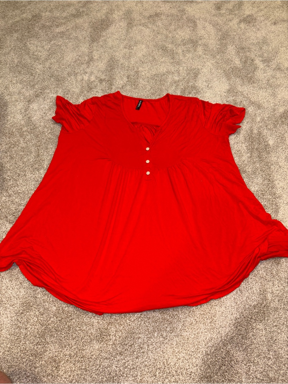 Plus-Size V-Neck Red Tunic with Button Accent